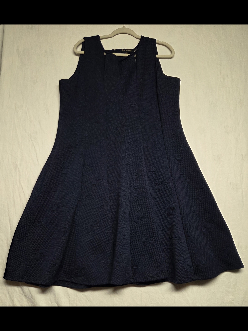 Ryan Michelle 2X Navy Floral Texture Sleeveless Fit-and-Flare Dress